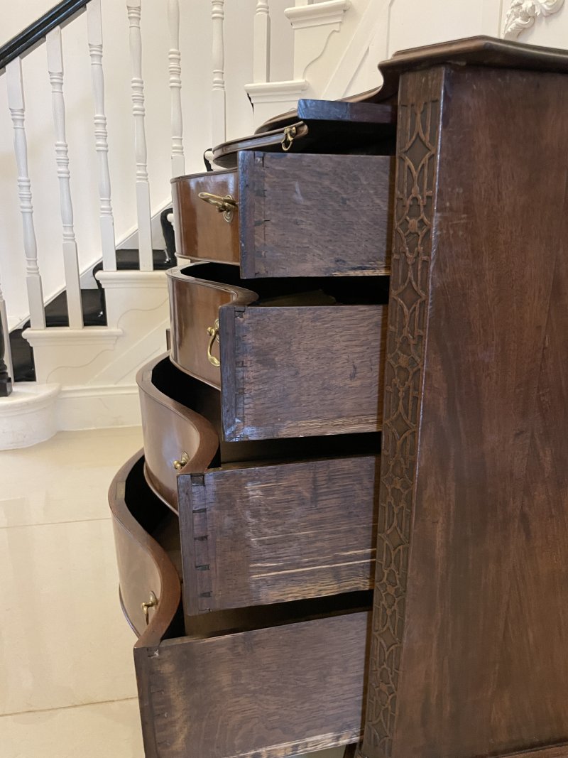 Antique Edwardian Quality Figured Mahogany Serpentine Chest of Drawers - Image 13